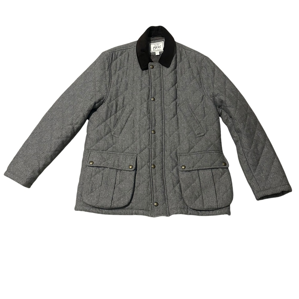 JSA Bank 1905 Mens Quilted Wool Blend Barn‎ Jacket Size L Gray Corduroy Collar